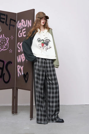 VILZSTUDIOS Streetwear Plaid Wide Leg Lounge Pants