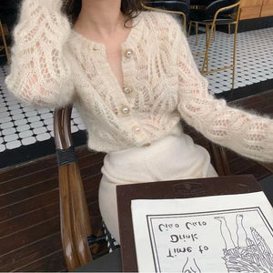 VILZSTUDIOS Chic Hollow Out Knitted Cardigan