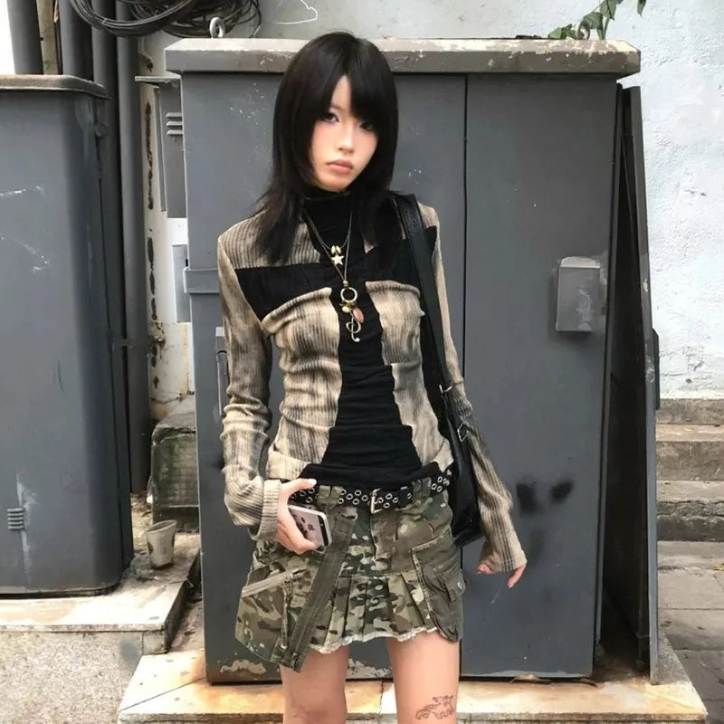 VILZSTUDIOS Vintage Japanese Ribbed Cross Print T-Shirt