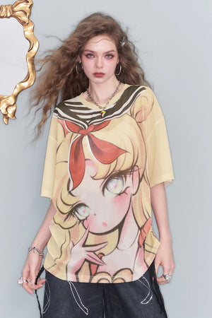 VILZSTUDIOS Sweet Animated Printed Loose T-Shirt