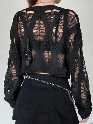 VILZSTUDIOS Gothic Black Sexy Knitted Crop Sweater