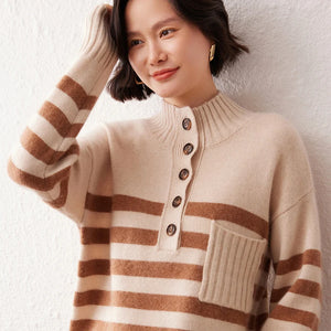 VILZSTUDIOS Cozy Striped High Neck Cashmere Sweater