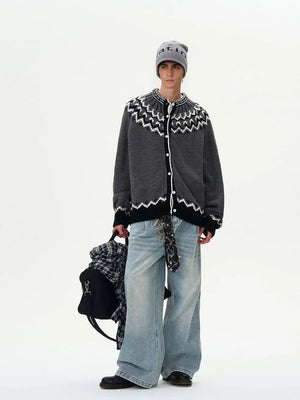 VILZSTUDIOS Velvet Contrast Knit Cardigan Sweater