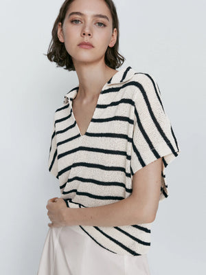 VILZSTUDIOS Striped Casual V-Neck T-Shirt