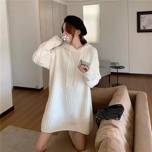 VILZSTUDIOS Cozy Wool Knitted Hooded Mini Dress