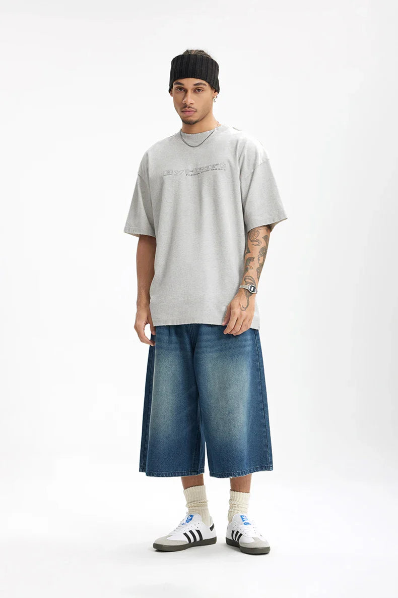 VILZSTUDIOS Vintage Embroidery Solid Color T-Shirt