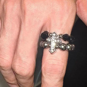 VILZSTUDIOS Rhinestone Cross Rings Gothic Black Ring