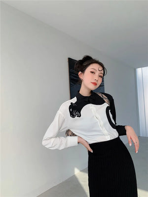 VILZSTUDIOS Leopard Embroidered Long Sleeve Shirt