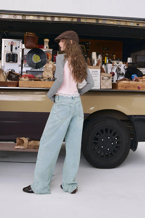 VILZSTUDIOS Embroidered Loose Straight Leg Jeans
