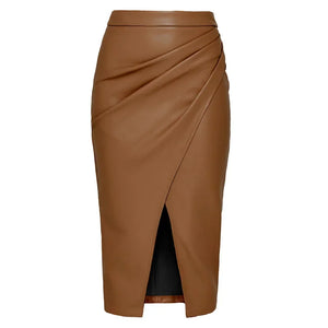 VILZSTUDIOS Elegant High Waist Black Leather Skirt