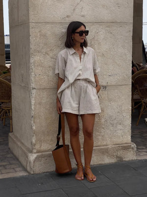 VILZSTUDIOS Casual Striped Linen Cotton Shirt