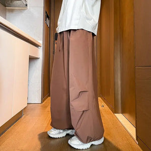 VILZSTUDIOS Solid Color Wide Leg Parachute Pants