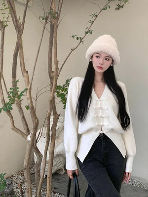 VILZSTUDIOS Chic Vintage Chinese Style Knitted Cardigan