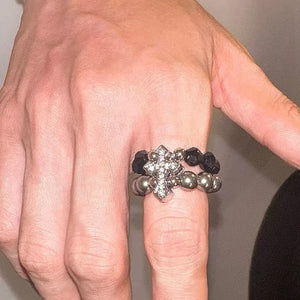 VILZSTUDIOS Gothic Double Layer Rhinestone Cross Ring