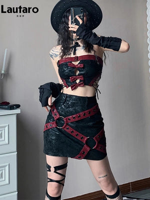 VILZSTUDIOS Cool Red & Black Patchwork Skirt