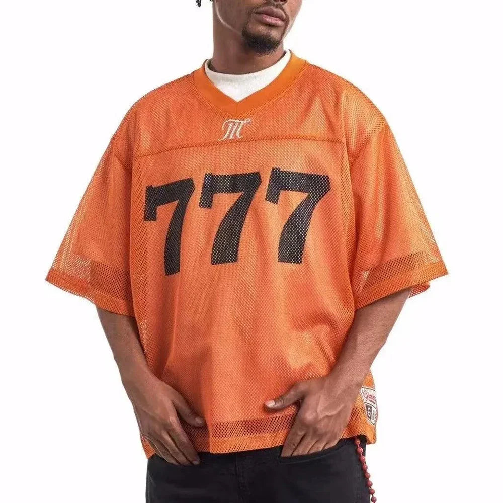 VILZSTUDIOS Breathable Mesh Hollow Short-Sleeved Retro T-Shirt