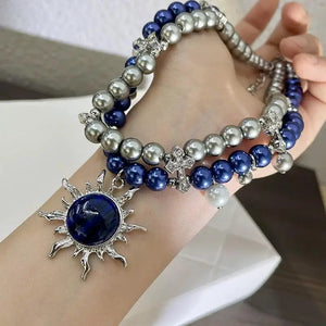 VILZSTUDIOS Gothic Blue Grey Pearl Bead Necklace