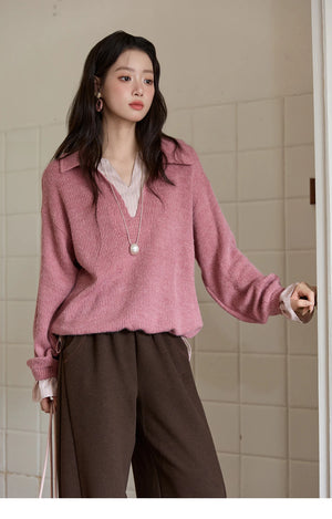 VILZSTUDIOS French Style Stand Collar Long Sleeve Top