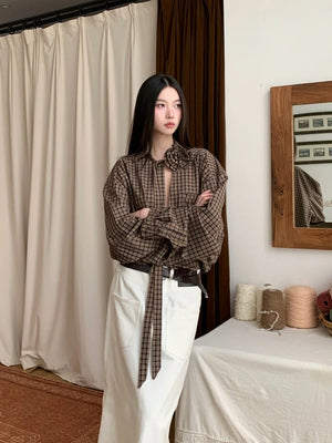 VILZSTUDIOS Brown Plaid Oversized Shirt