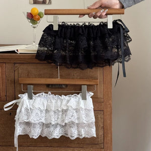 VILZSTUDIOS Lace-Up Ruffled Layered Mini Skirt