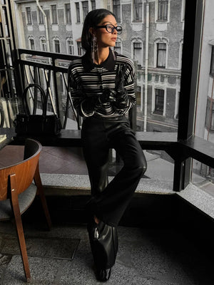 VILZSTUDIOS Retro Striped Knitted Polo Top