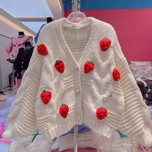 VILZSTUDIOS Cozy Strawberry Knit Cardigan