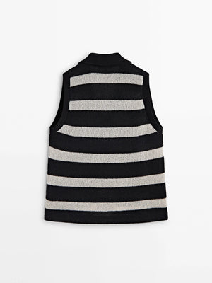 VILZSTUDIOS Striped Sleeveless Polo Top