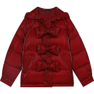 VILZSTUDIOS Stylish Bow Button Hooded Jacket