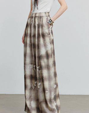 VILZSTUDIOS Plaid Wide Leg Casual Pants