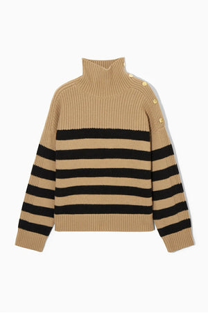 VILZSTUDIOS Striped Button Turtleneck Casual Sweater