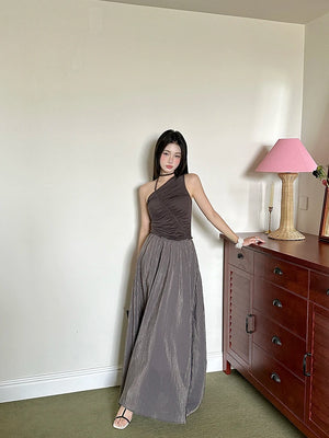 VILZSTUDIOS Brown Patchwork A-Line Maxi Skirts