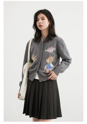 VILZSTUDIOS Retro Jacquard Happy Bear Cardigan