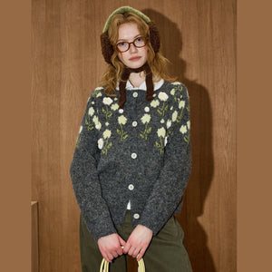 VILZSTUDIOS Cozy Floral Embroidery Cardigan