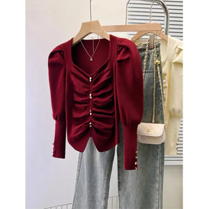 VILZSTUDIOS Elegant Knitted Puff Sleeve Sweater