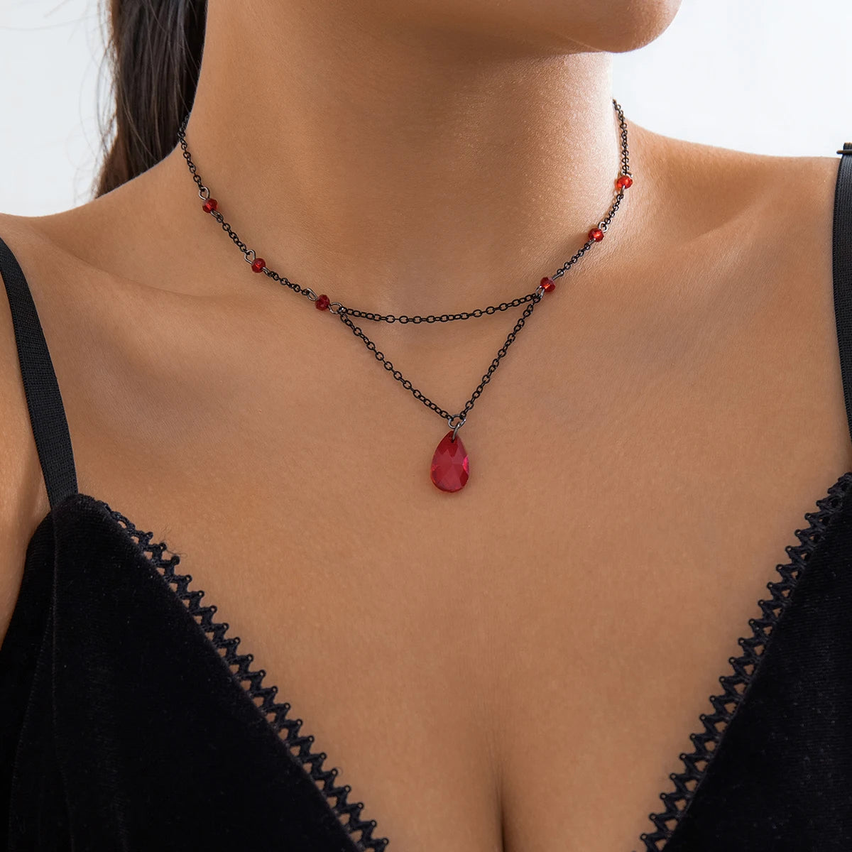 VILZSTUDIOS Gothic Crystal Beads Chain Necklace