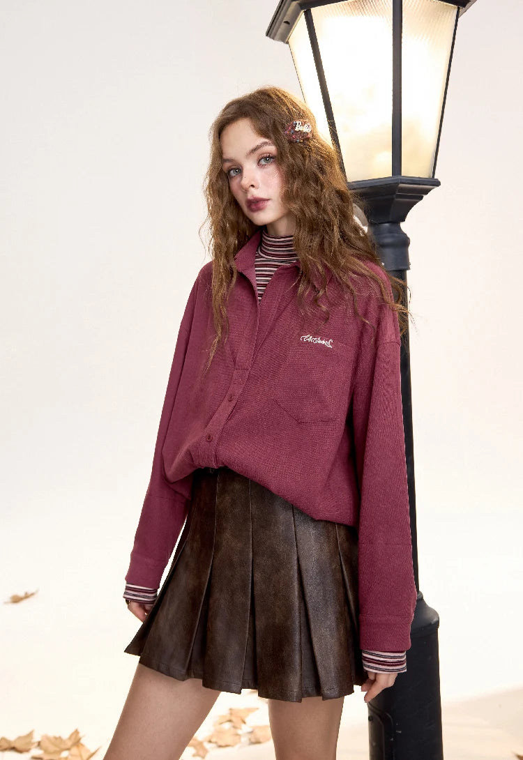 VILZSTUDIOS Velvet Red Embroidery Shirt