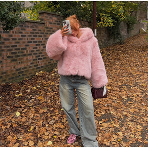 VILZSTUDIOS Plush Faux Fur Hooded Jacket
