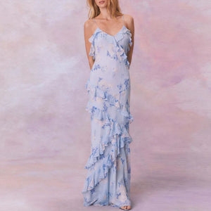 VILZSTUDIOS Boho Floral Ruffle Suspender Dress Women