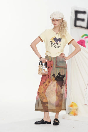VILZSTUDIOS Cute Cat Print Slim Fit T-Shirt