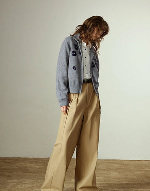 VILZSTUDIOS Flower Embroidered Zipped Cardigan