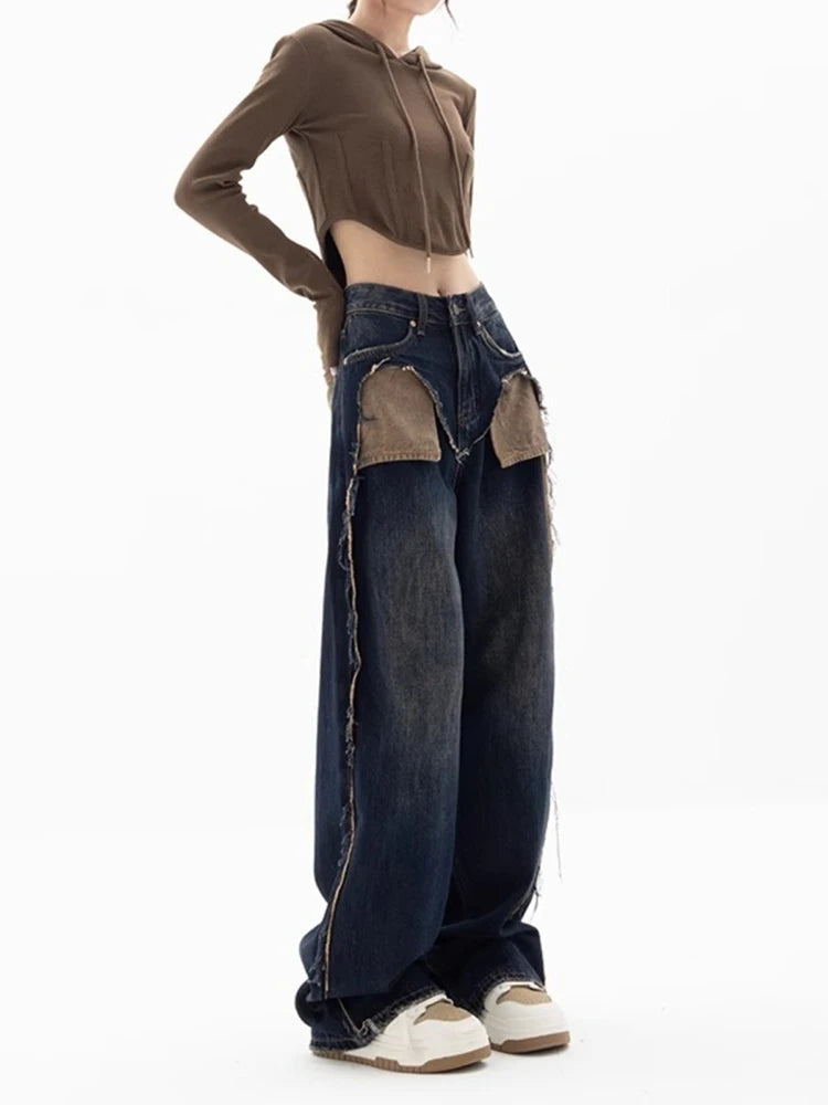 VILZSTUDIOS High Waist Patchwork Wide Leg Jeans