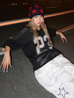 VILZSTUDIOS Vibrant V-Neck Oversized Crop T-Shirt