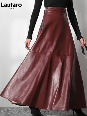 VILZSTUDIOS Stylish Black Maxi A-Line Leather Skirt