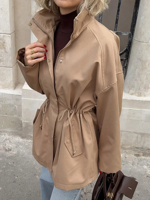 VILZSTUDIOS Stylish Stand Collar Mid-Length Trench Coat