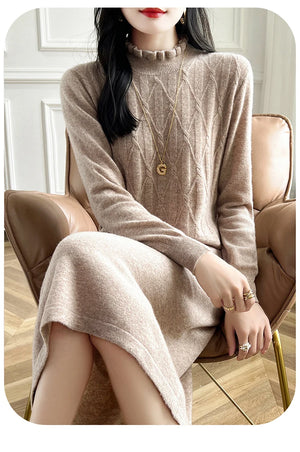 VILZSTUDIOS Cozy Wool High Neck Knitted Midi Dress