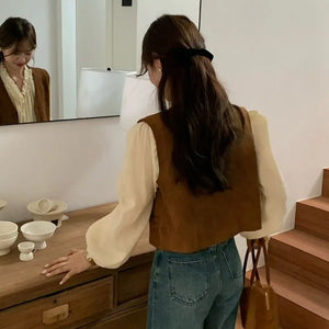 VILZSTUDIOS Cozy Vintage Loose V-Neck Vest