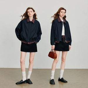 VILZSTUDIOS Patchwork Plaid Retro Navy Jacket