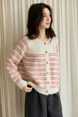 VILZSTUDIOS Pink Striped Wool Cardigan