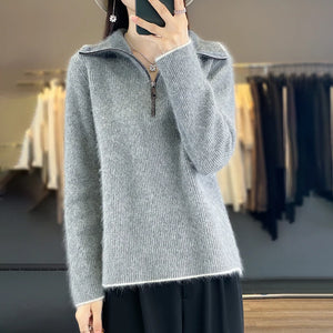 VILZSTUDIOS Cozy Wool Zip-Up Sweater Pullover Womens