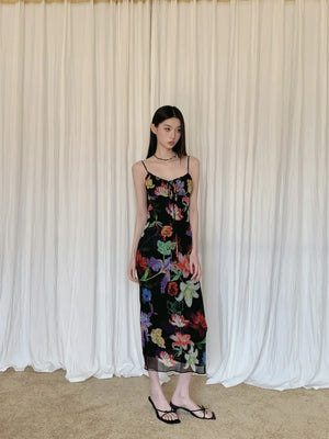 VILZSTUDIOS Black Floral Vacation Bodycon Slip Dress